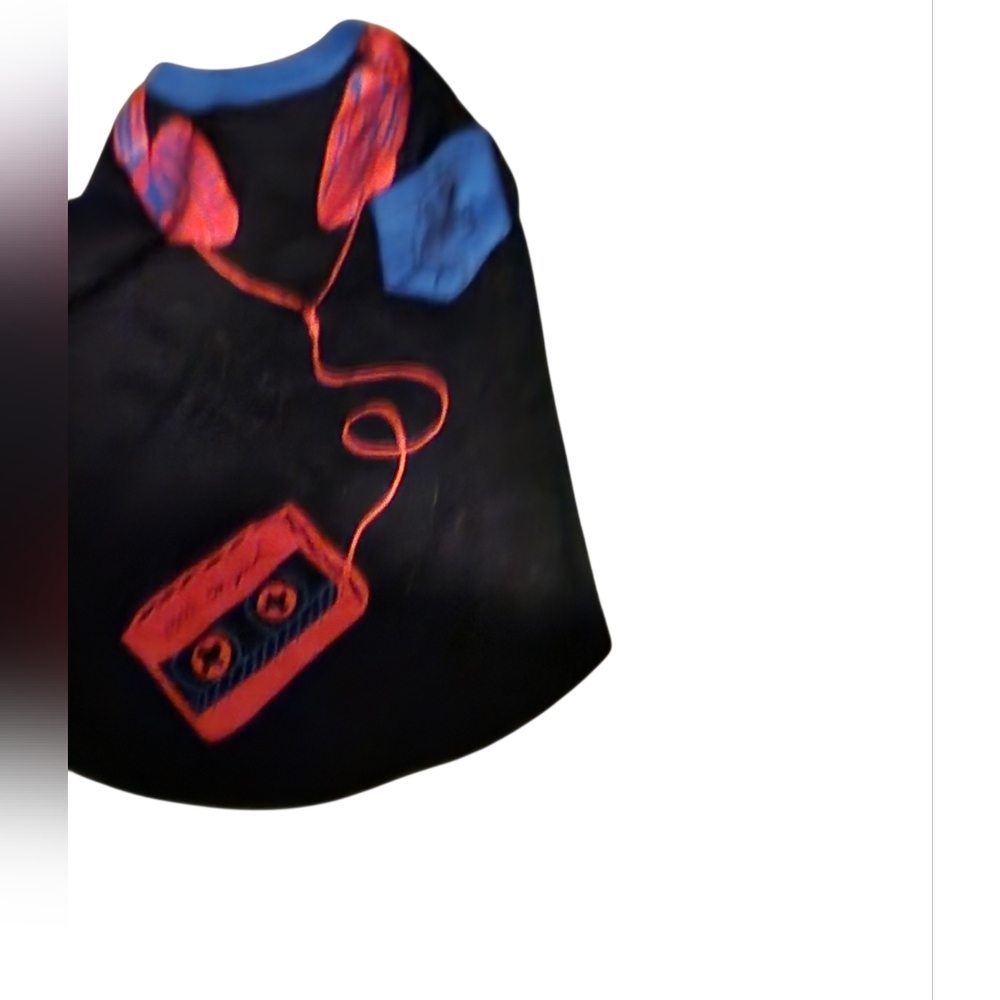 Black T-Shirt with Red and Blue Headphone Design For Ur Pet